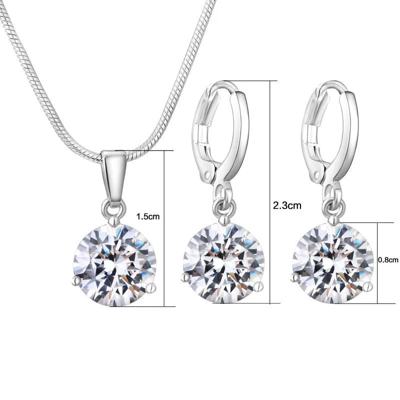 Jewelry Sets for Women Round Cubic Zircon Hypoallergenic Copper Necklace/Earrings Jewelry Sets