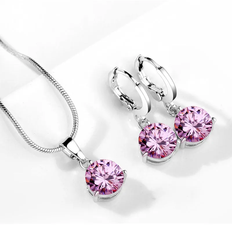 Jewelry Sets for Women Round Cubic Zircon Hypoallergenic Copper Necklace/Earrings Jewelry Sets