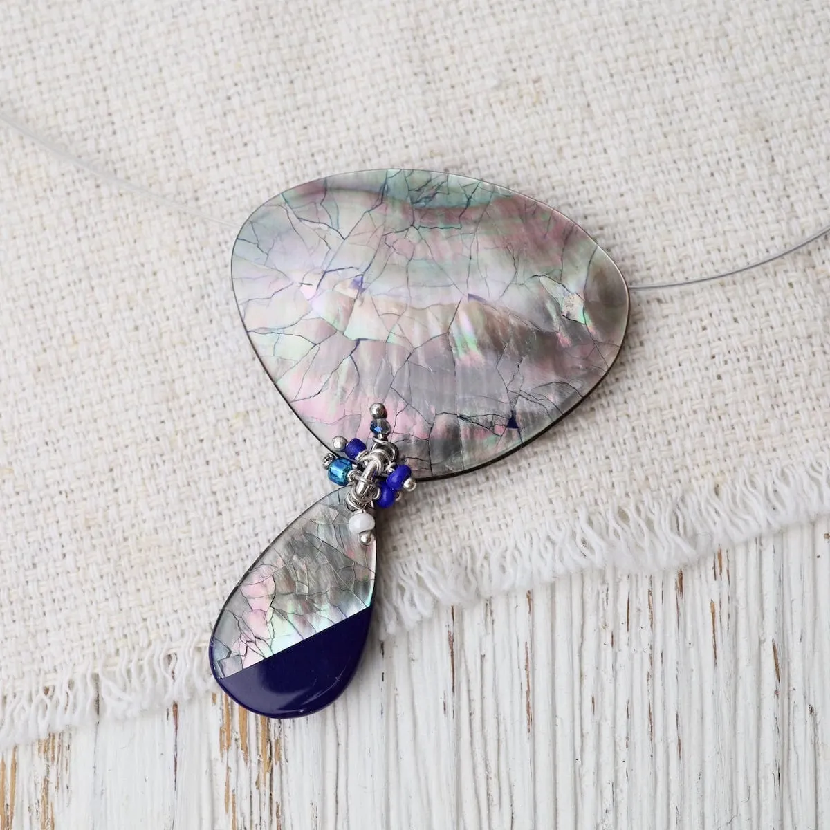 Lapis Blacklip Beaded Teardrop Necklace