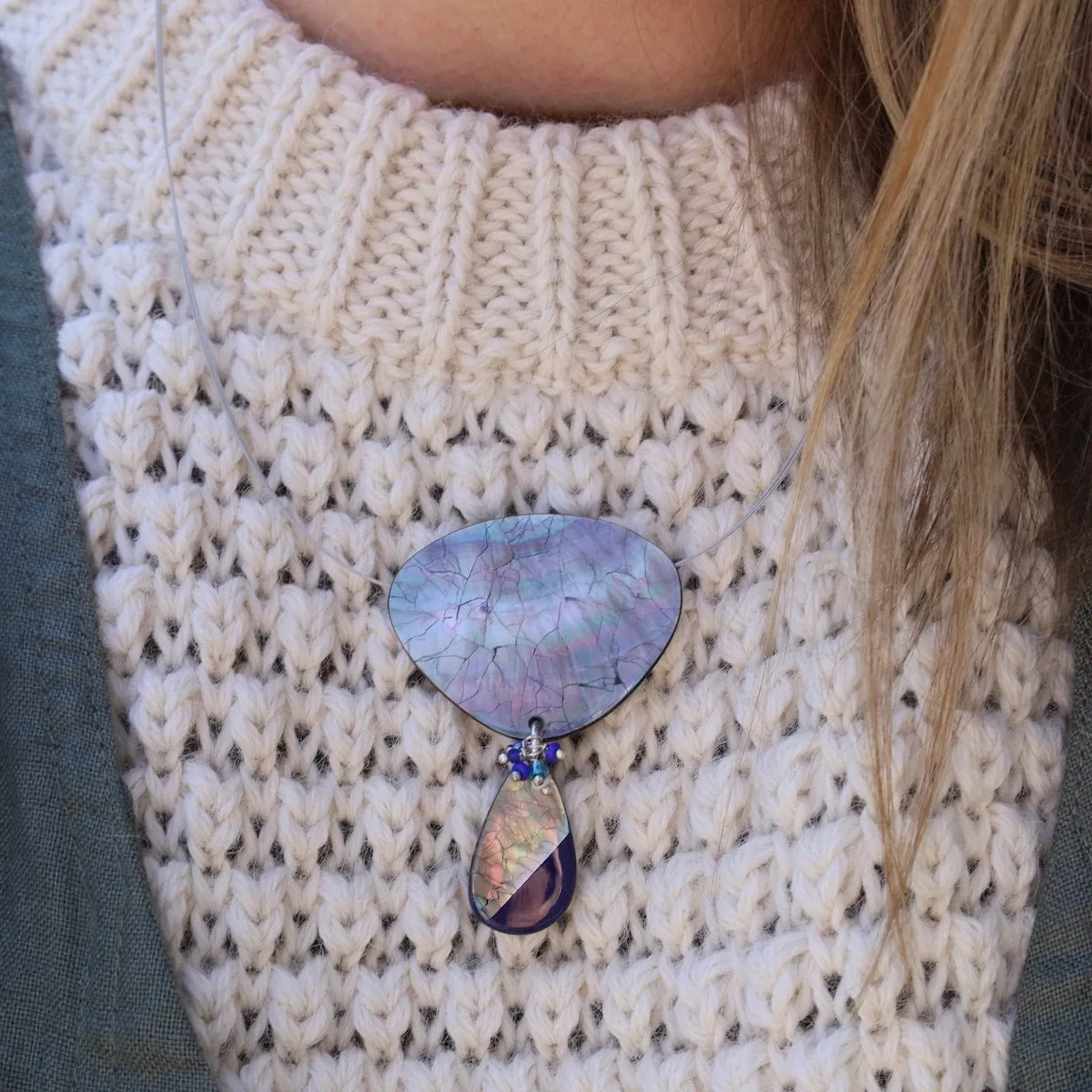 Lapis Blacklip Beaded Teardrop Necklace