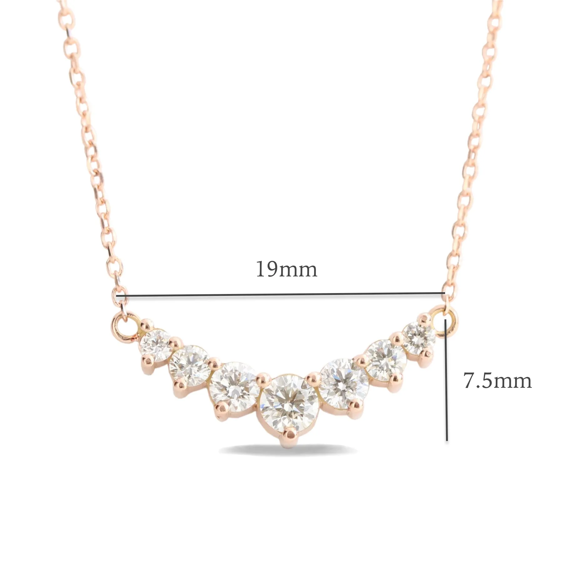 Large 7 Diamond Pendant in 14k Gold Curved Cluster Necklace