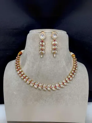 Leaf Shaped Kundan Necklace Set