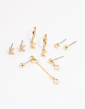 Letter 'K' Gold Plated Initial Ear Stackers