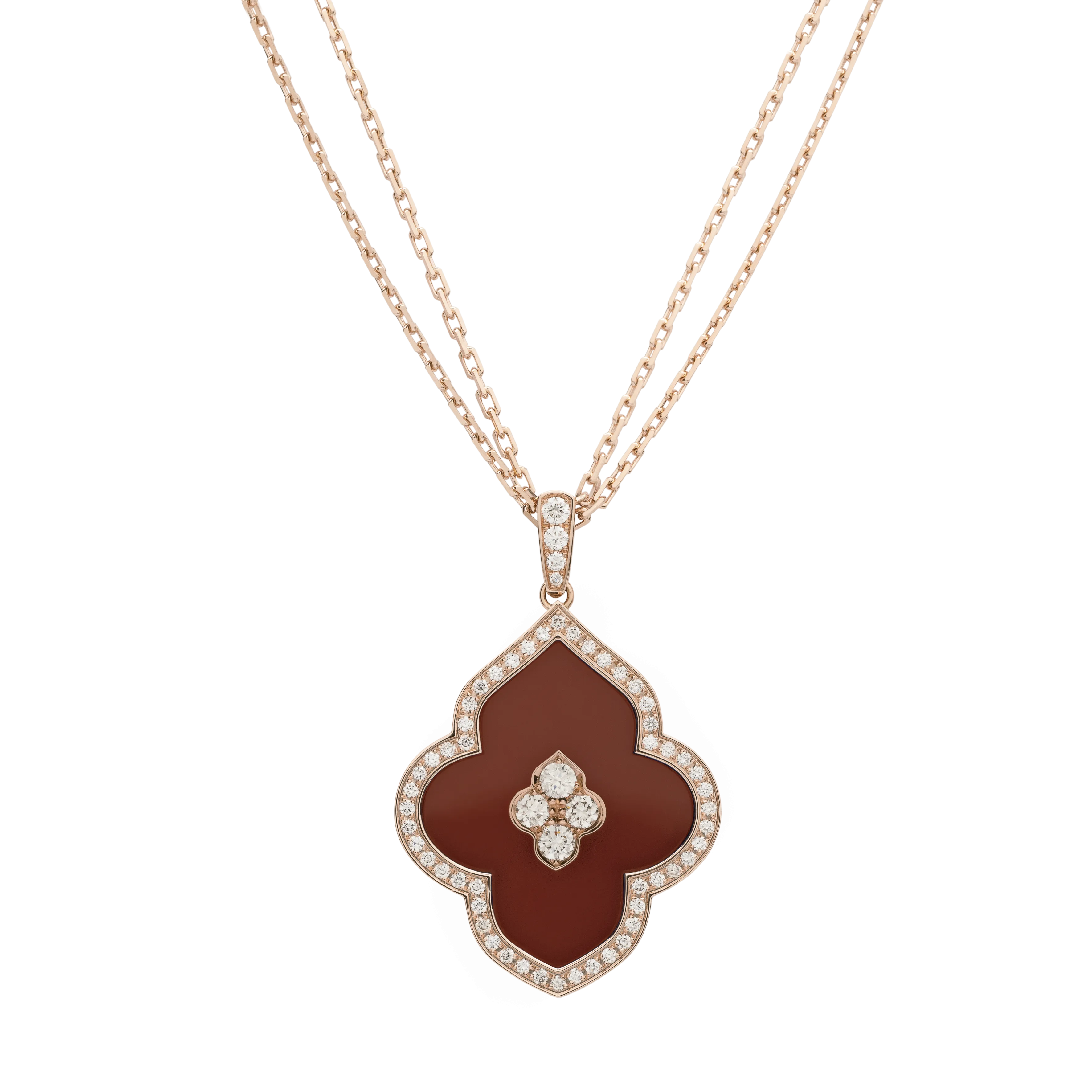 LUCE COLOUR - PENDANT SEMI PAVE  ROSE GOLD CORNELIAN & 4 DIAMONDS L