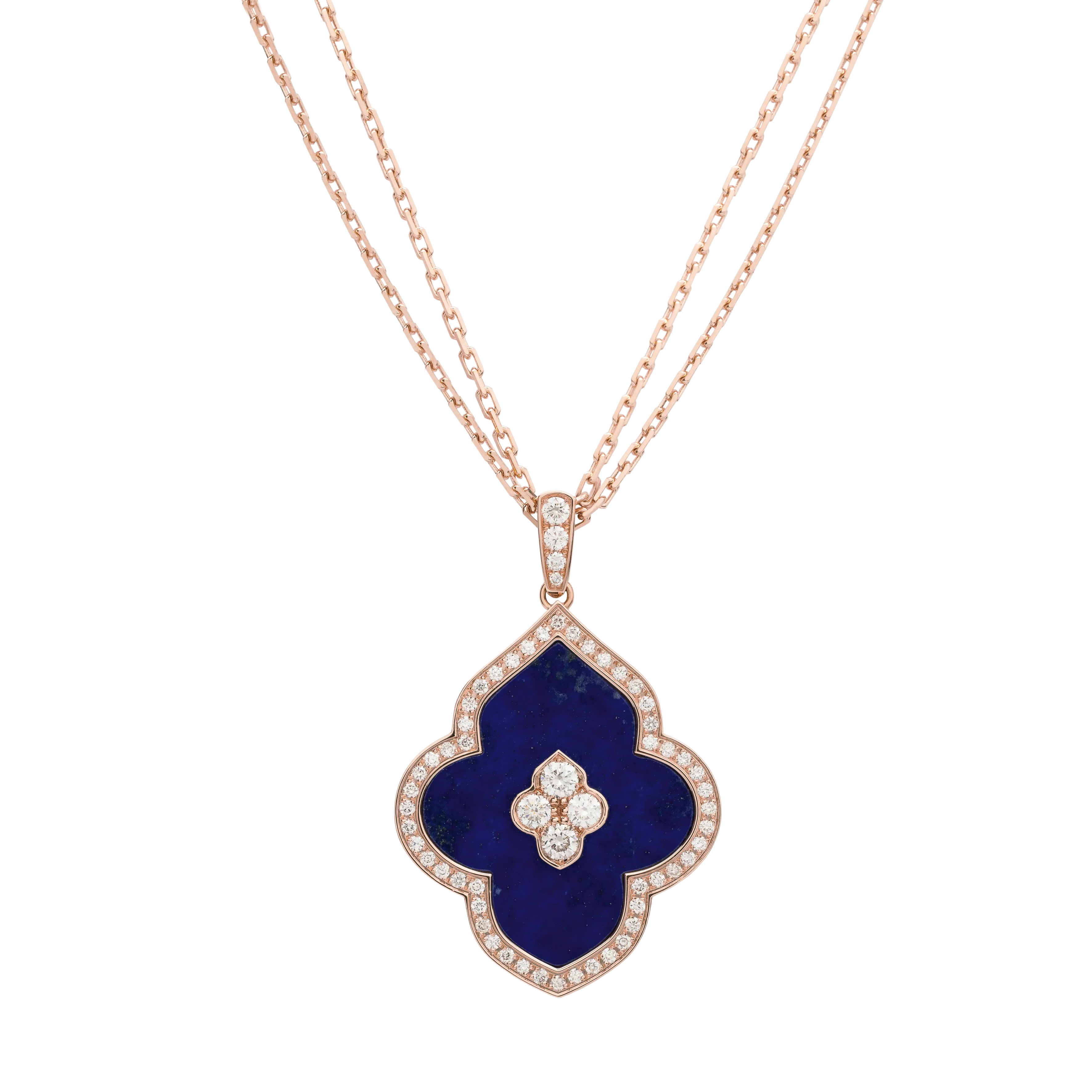 LUCE COLOUR - PENDANT SEMI PAVE ROSE GOLD LAPIS LAZULI & 4 DIAMONDS L