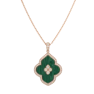 LUCE COLOUR - PENDANT SEMI PAVE ROSE GOLD MALACHITE & 4 DIAMONDS L