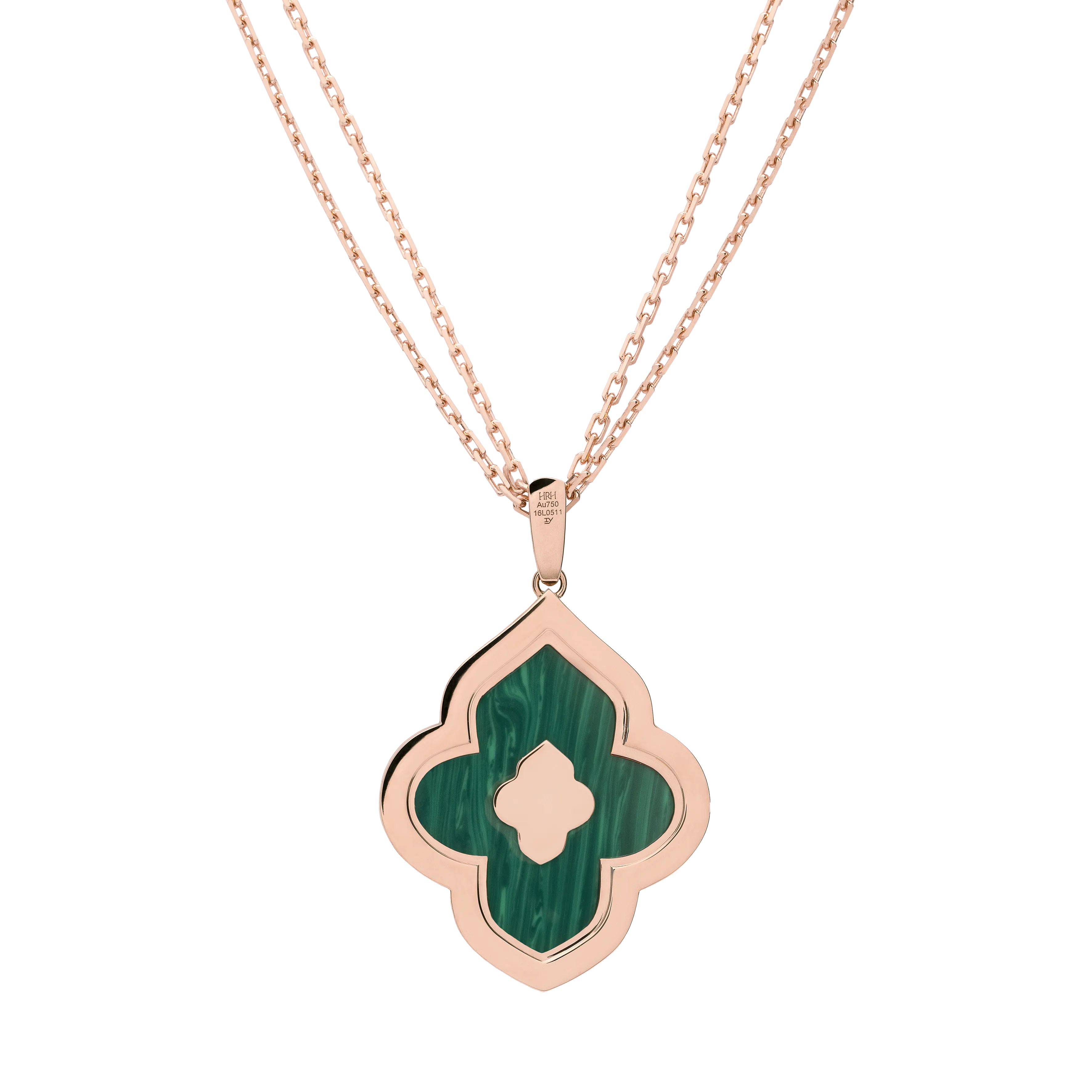 LUCE COLOUR - PENDANT SEMI PAVE ROSE GOLD MALACHITE & 4 DIAMONDS L