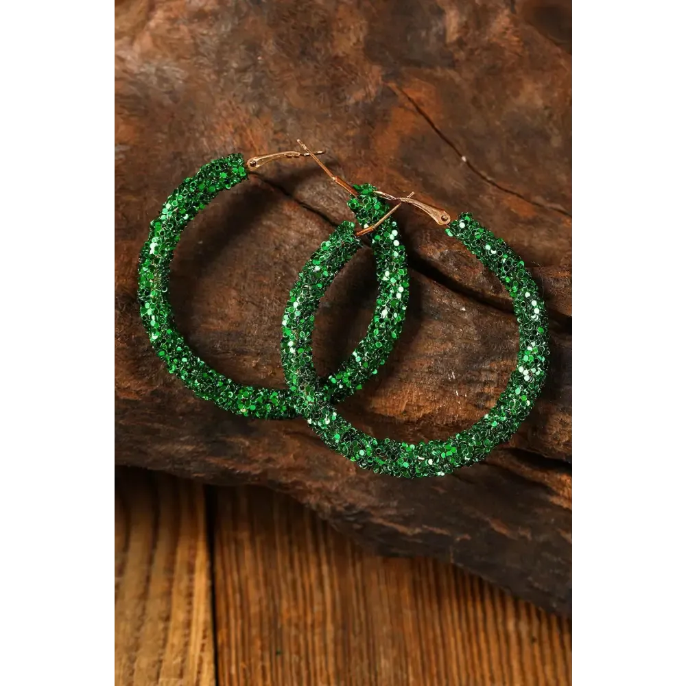 Luxury Dark Green Sequin Loop Earrings for Exclusive St. Patrick's Day Elegance