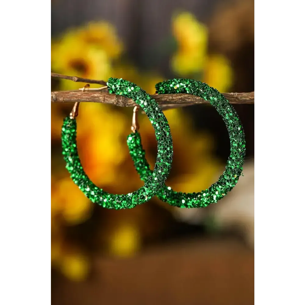 Luxury Dark Green Sequin Loop Earrings for Exclusive St. Patrick's Day Elegance