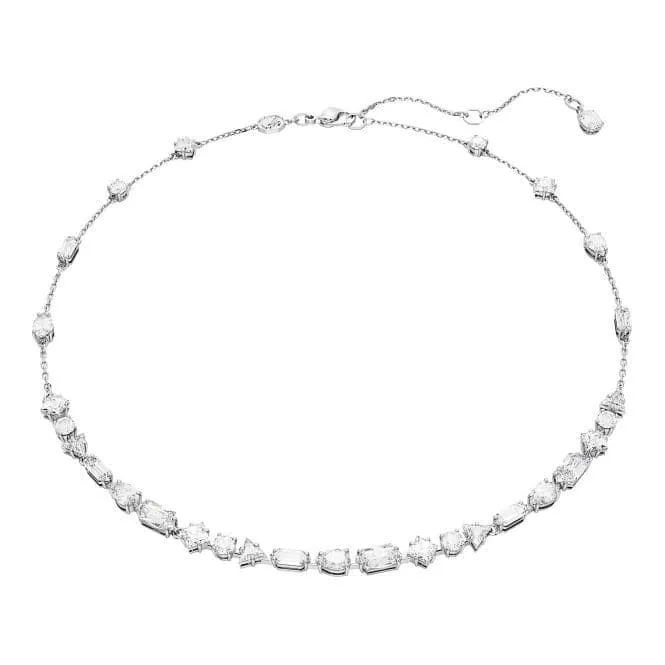 Mesmera Mixed Cuts Scattered Design White Rhodium Plated Necklace 5676989