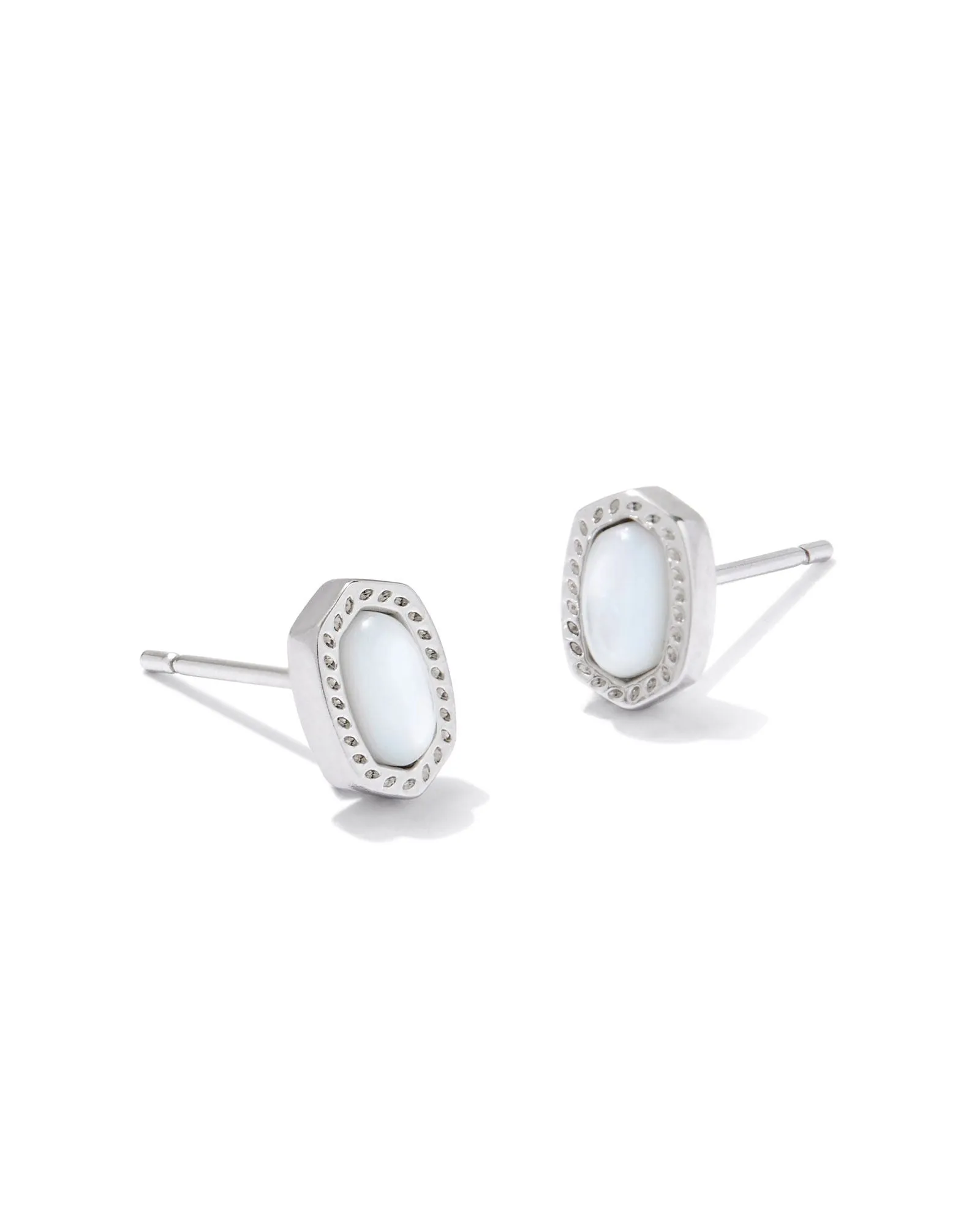 Mini Ellie Stud Earring in Rhodium Ivory Mother of Pearl