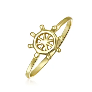 Minimalist Silver Ring: Midi Knuckle Thin Band Stackable Nautical Wheel Design