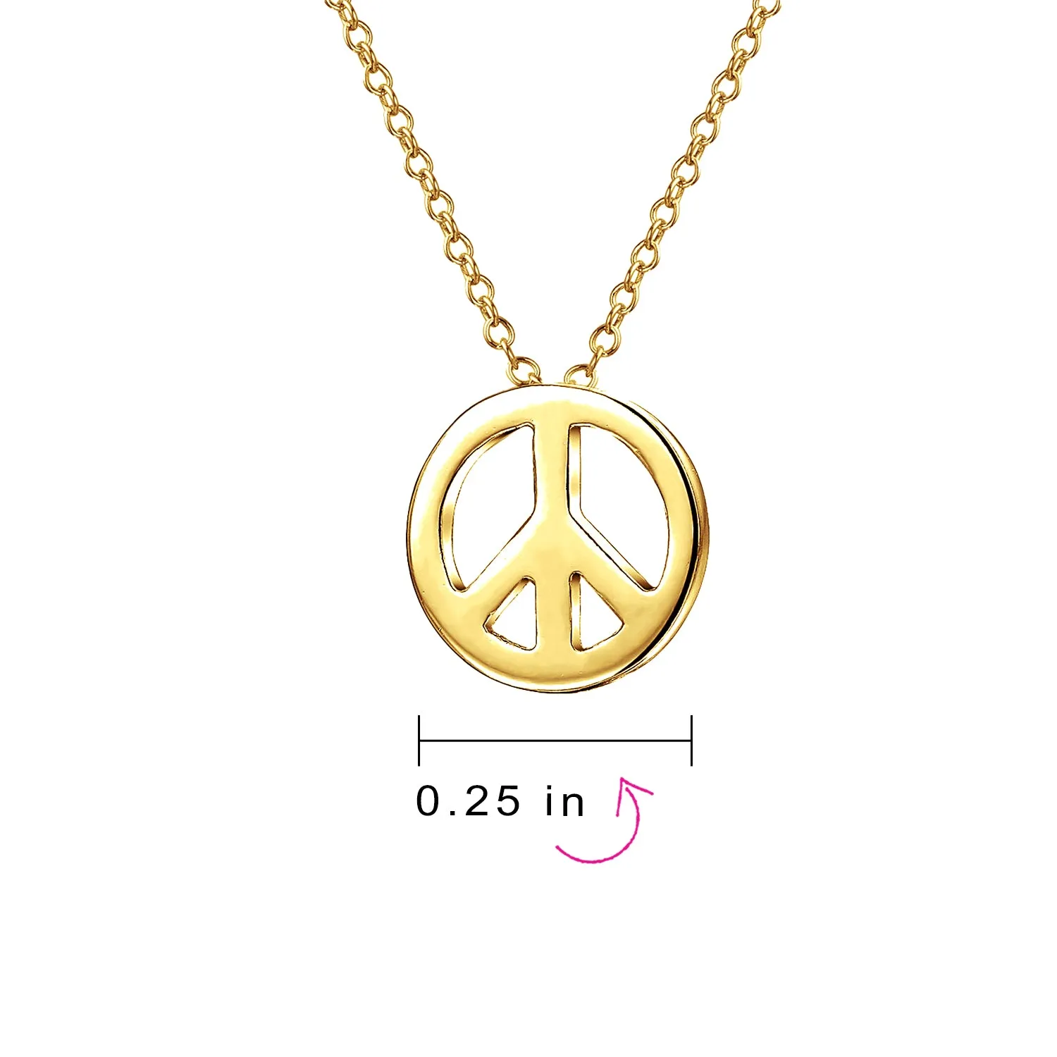 Minimalist World Peace Sign Pendant Necklace in Gold Plated Sterling Silver