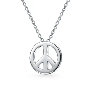 Minimalist World Peace Sign Pendant Necklace in Gold Plated Sterling Silver