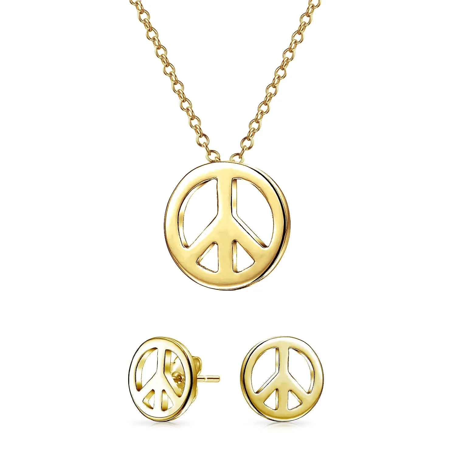 Minimalist World Peace Sign Pendant Necklace in Gold Plated Sterling Silver