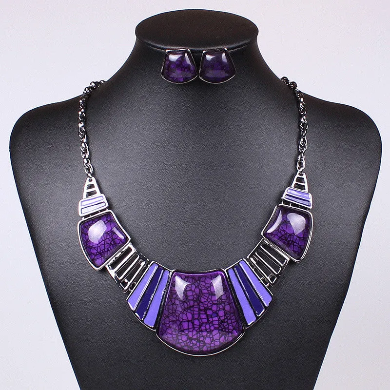 Moon Red Jewelry Sets Purple Enamel Jewelry Fashion Jewelry Set Blue Geometric Vintage Necklace And Earring