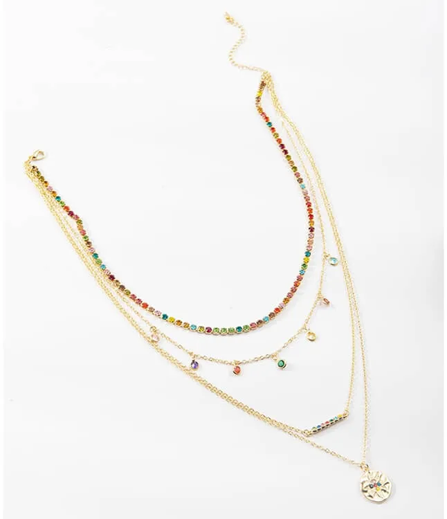 Multicolor Gold Plated Choker Layer Necklace