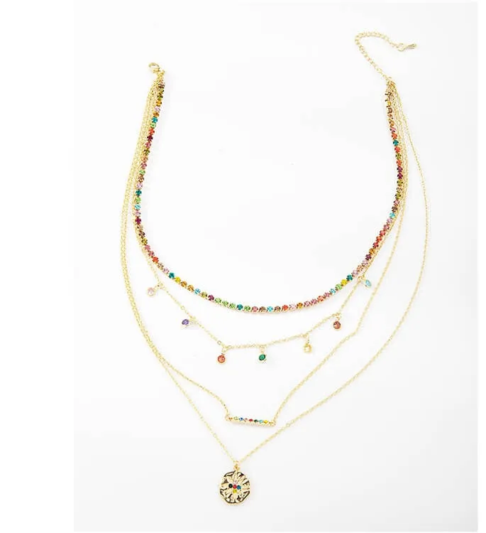 Multicolor Gold Plated Choker Layer Necklace