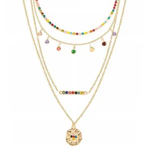 Multicolor Gold Plated Choker Layer Necklace