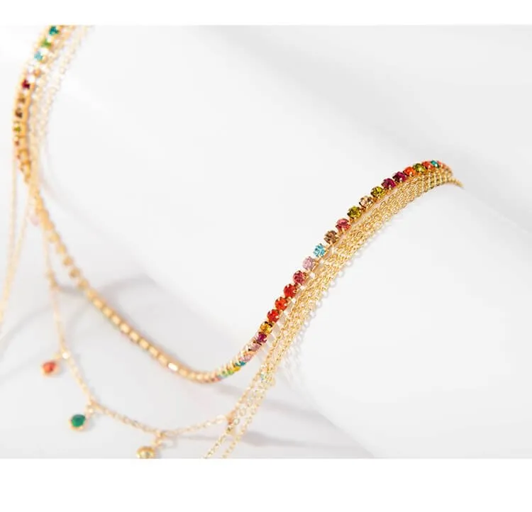 Multicolor Gold Plated Choker Layer Necklace