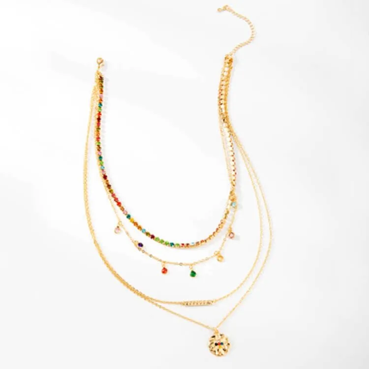 Multicolor Gold Plated Choker Layer Necklace