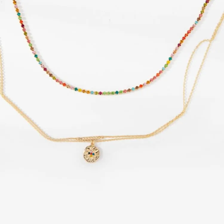 Multicolor Gold Plated Choker Layer Necklace