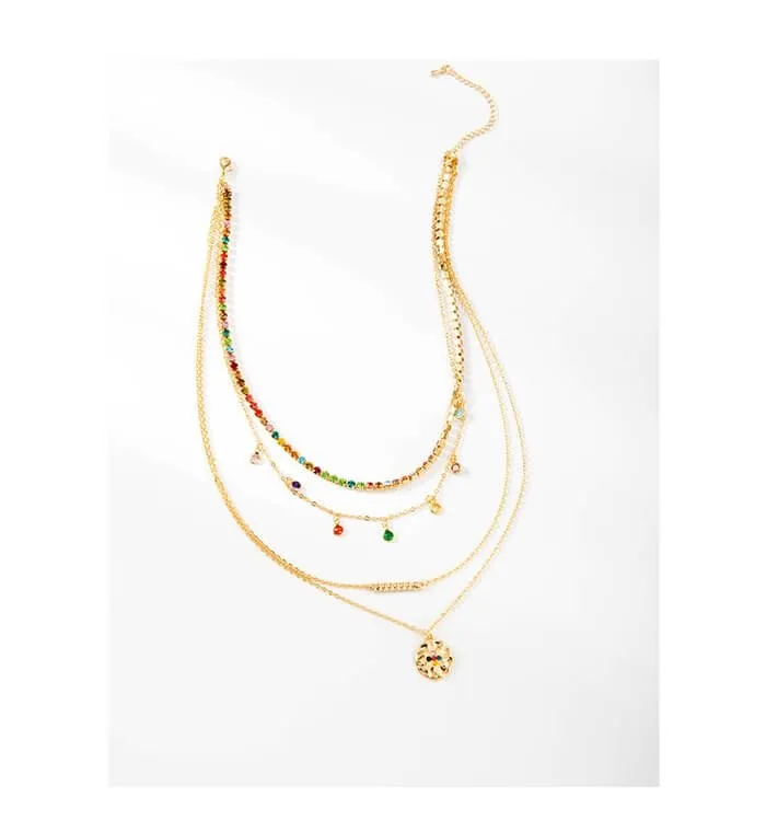 Multicolor Gold Plated Choker Layer Necklace