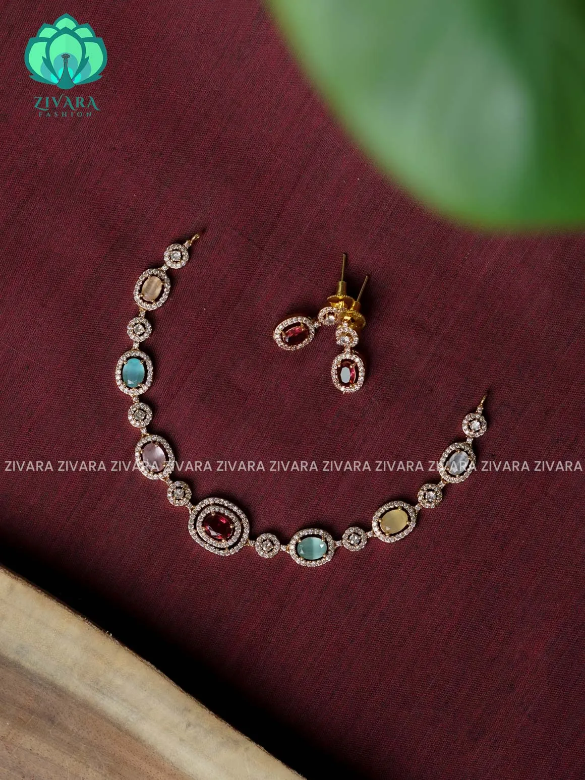 MULTICOLOUR-OVAL MOTIF - stylish and minimal elegant neckwear with earrings- Zivara Fashion