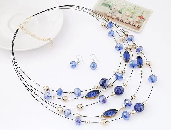 Necklace and Earrings Fashion Jewelry Sets Bohemian Crystal Beads Multilayer Jewelry Set for Women Wedding bijoux