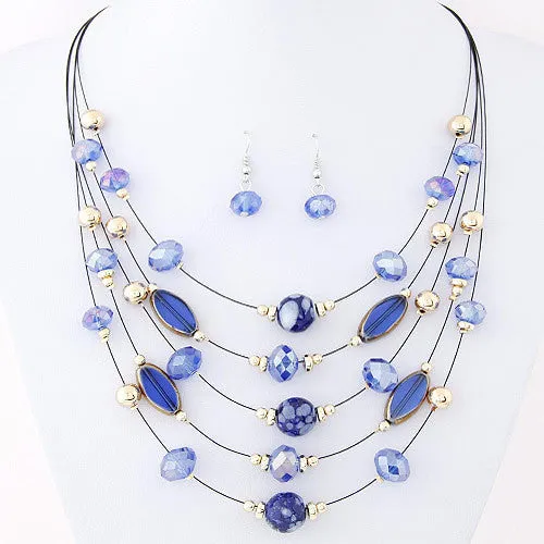 Necklace and Earrings Fashion Jewelry Sets Bohemian Crystal Beads Multilayer Jewelry Set for Women Wedding bijoux