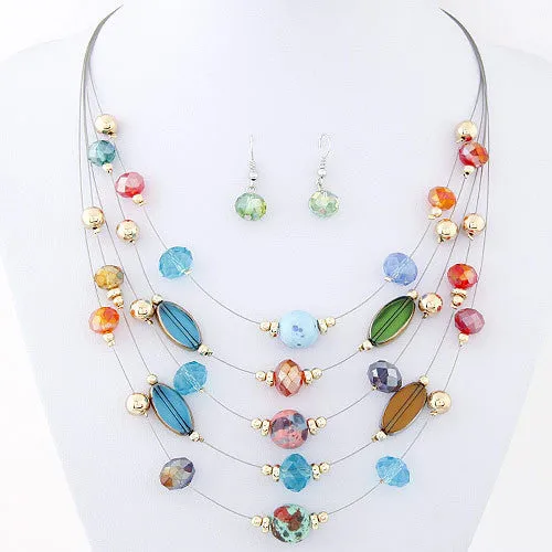 Necklace and Earrings Fashion Jewelry Sets Bohemian Crystal Beads Multilayer Jewelry Set for Women Wedding bijoux