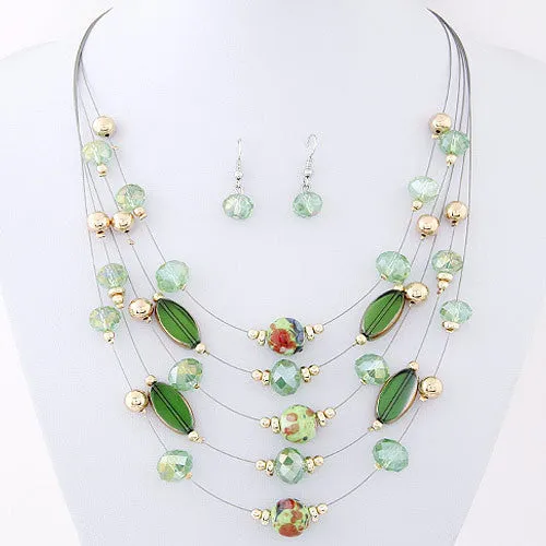 Necklace and Earrings Fashion Jewelry Sets Bohemian Crystal Beads Multilayer Jewelry Set for Women Wedding bijoux