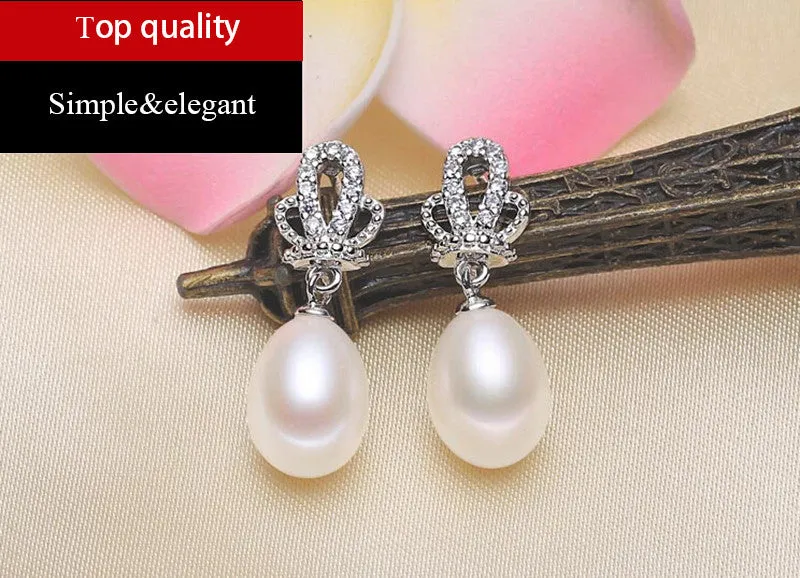 New fashion jewelry set for women elegant 925 sterling silver crown pendant necklace&earrings top quality pearl jewelry