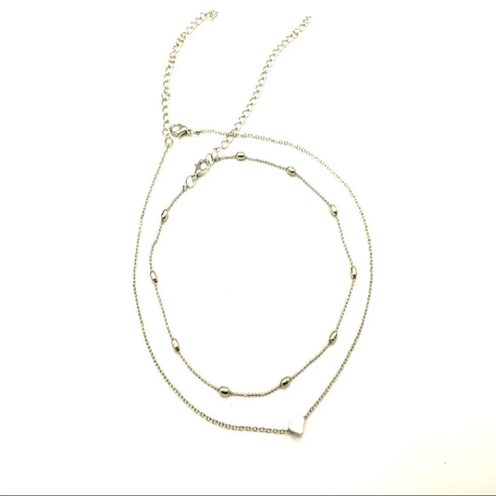 New Silver Gold Color Jewelry Love Heart Necklaces &amp; Pendants Double Chain Choker Necklace Collar Women Statement Jewelry Bijoux