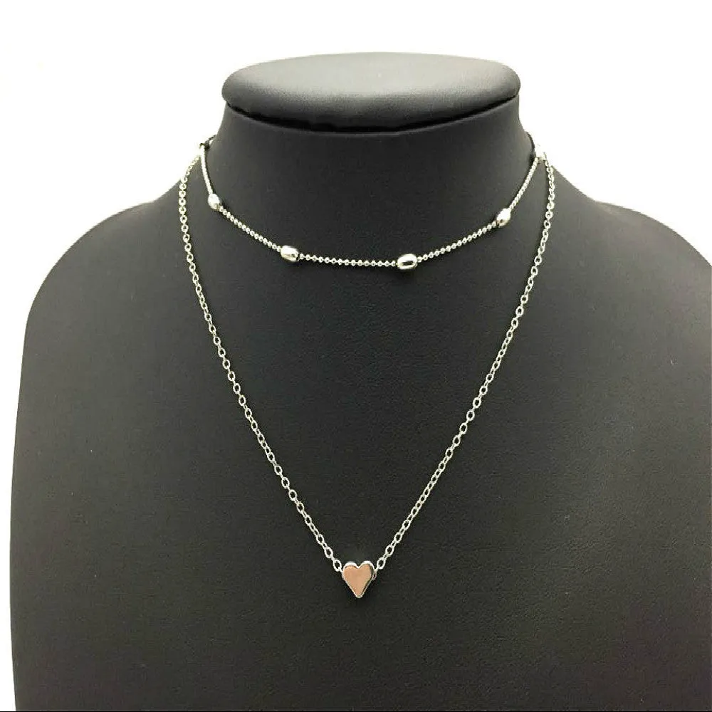 New Silver Gold Color Jewelry Love Heart Necklaces &amp; Pendants Double Chain Choker Necklace Collar Women Statement Jewelry Bijoux