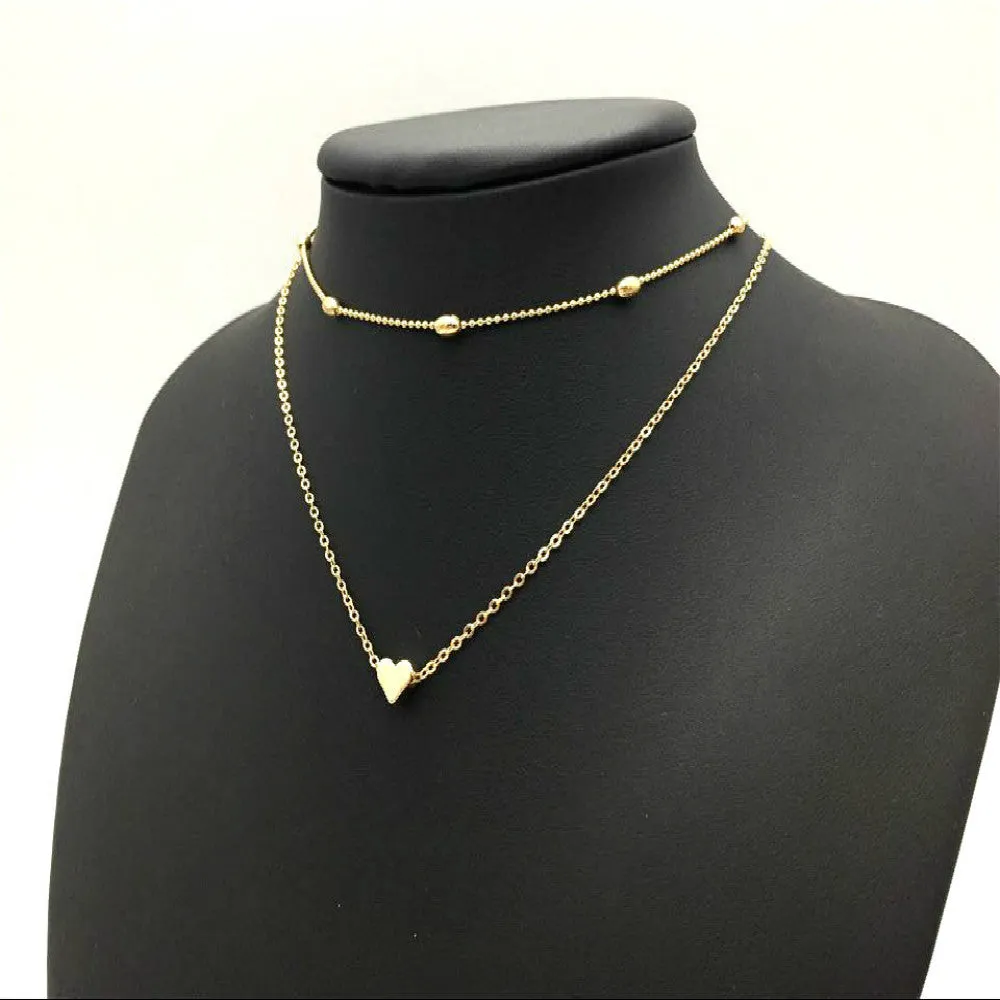 New Silver Gold Color Jewelry Love Heart Necklaces &amp; Pendants Double Chain Choker Necklace Collar Women Statement Jewelry Bijoux