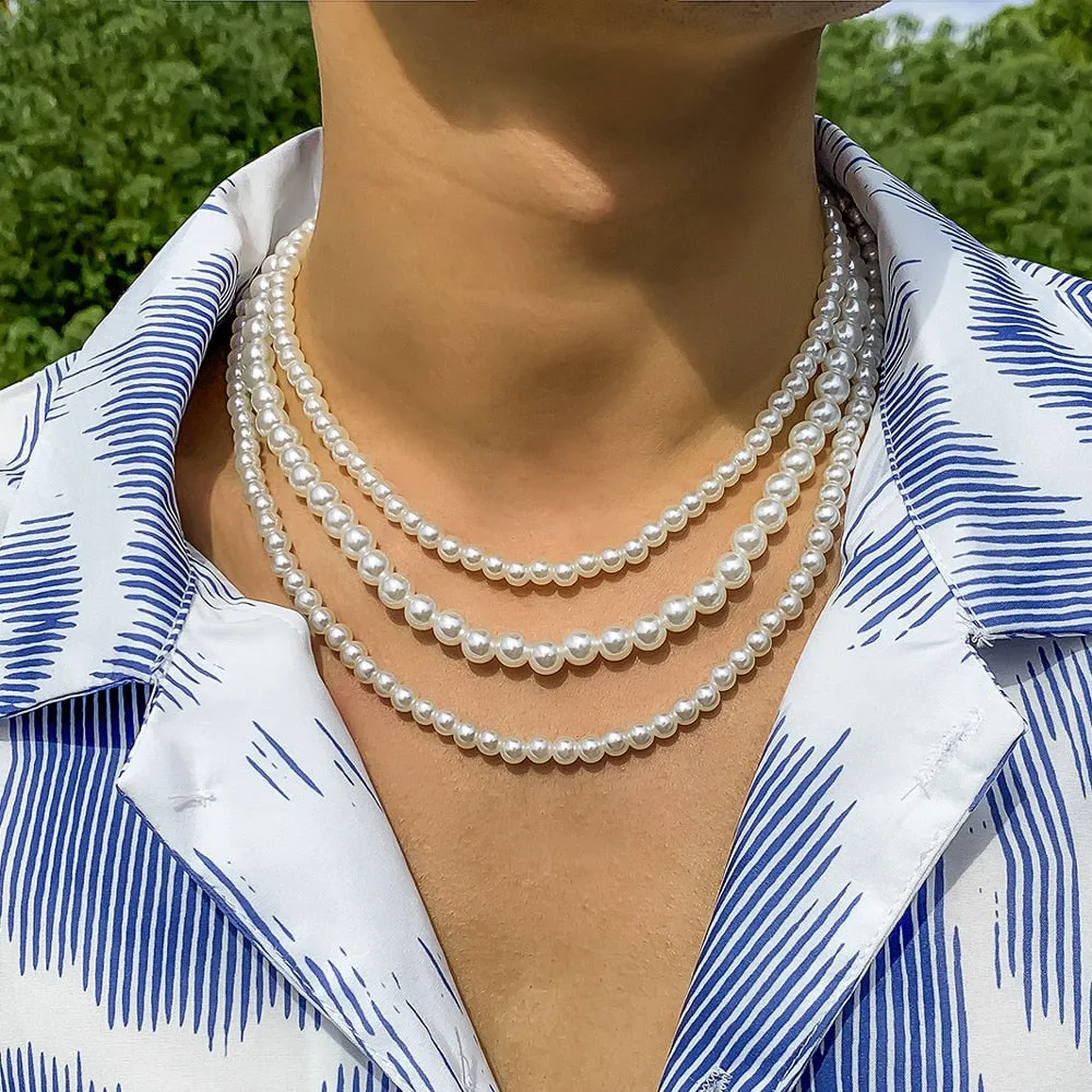 New Trendy Imitation Pearl Necklace Men Temperament Simple Handmade Strand Bead Necklace For Women Jewelry Gift