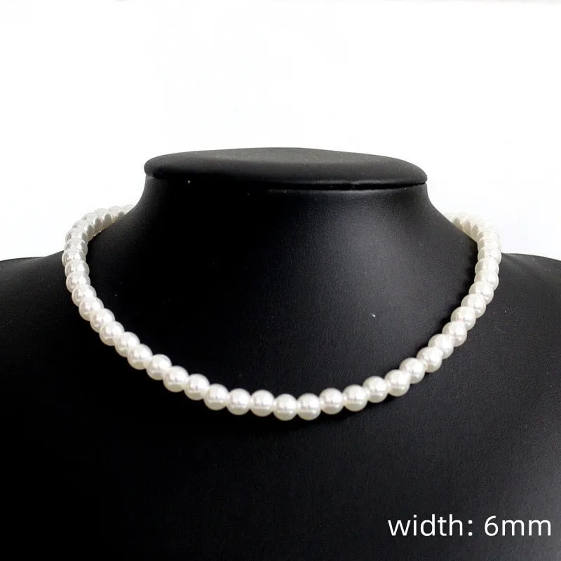 New Trendy Imitation Pearl Necklace Men Temperament Simple Handmade Strand Bead Necklace For Women Jewelry Gift