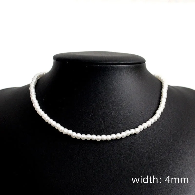 New Trendy Imitation Pearl Necklace Men Temperament Simple Handmade Strand Bead Necklace For Women Jewelry Gift