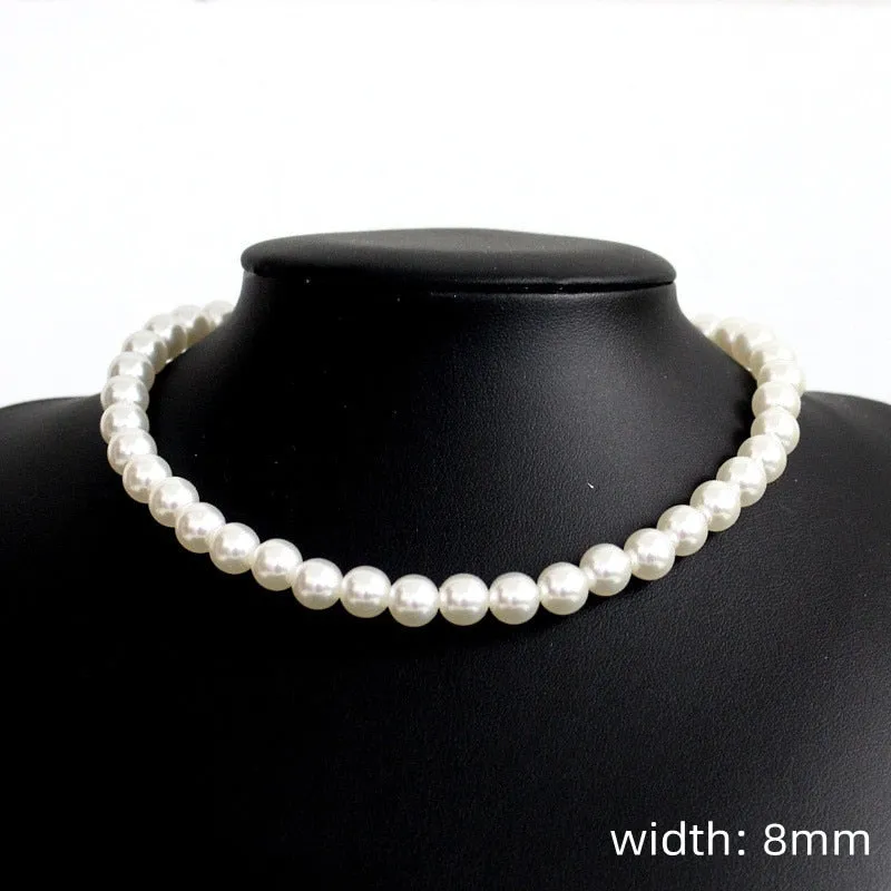 New Trendy Imitation Pearl Necklace Men Temperament Simple Handmade Strand Bead Necklace For Women Jewelry Gift