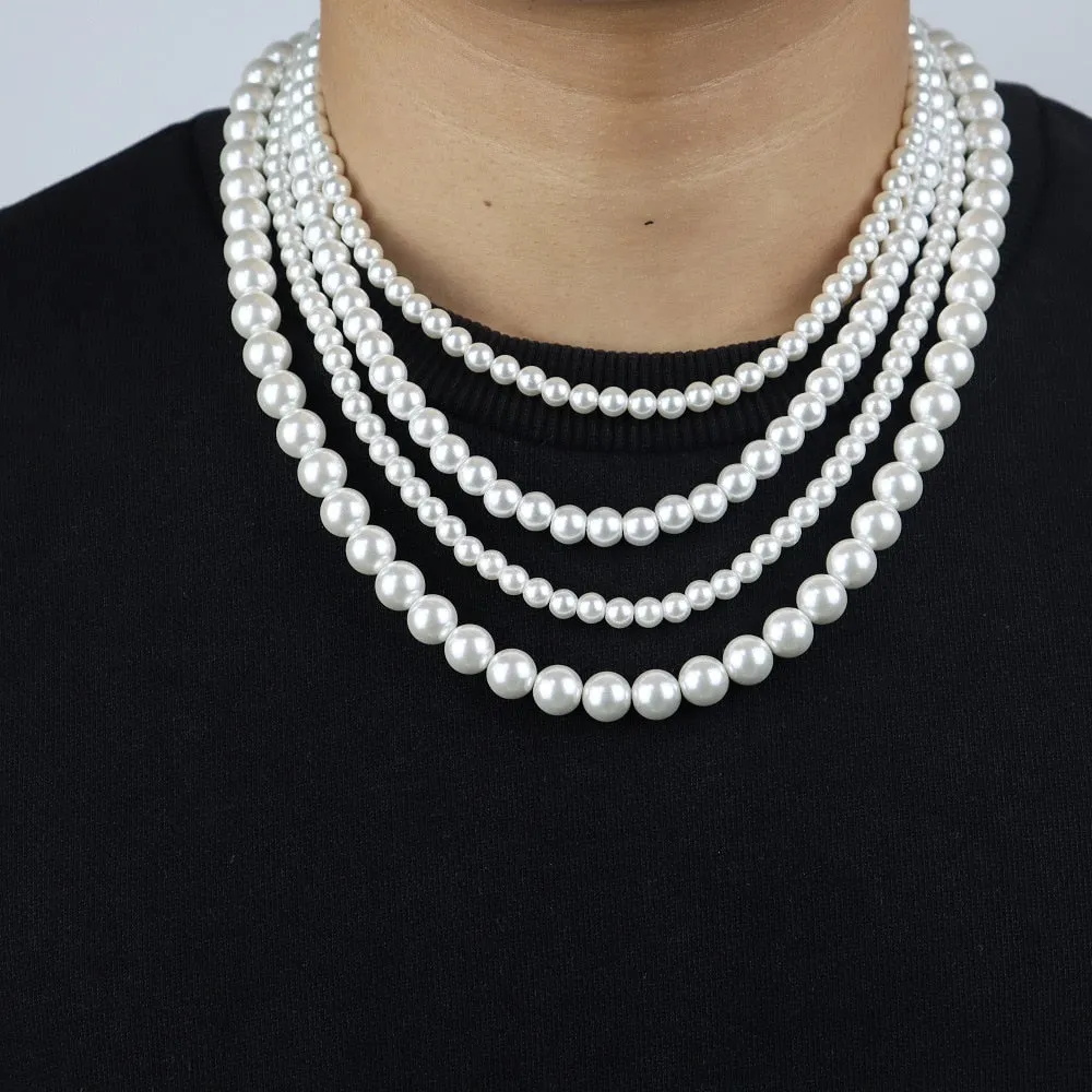 New Trendy Imitation Pearl Necklace Men Temperament Simple Handmade Strand Bead Necklace For Women Jewelry Gift