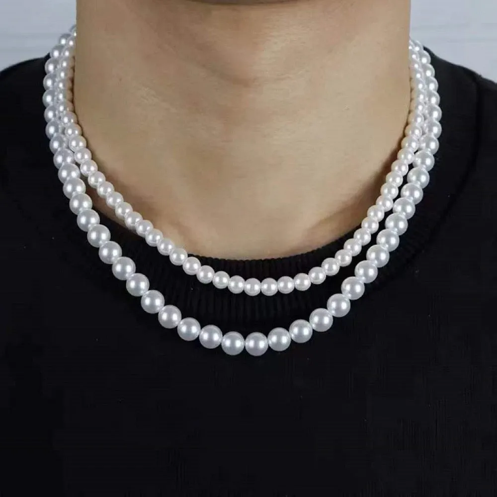 New Trendy Imitation Pearl Necklace Men Temperament Simple Handmade Strand Bead Necklace For Women Jewelry Gift