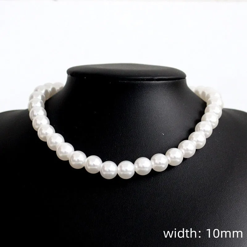 New Trendy Imitation Pearl Necklace Men Temperament Simple Handmade Strand Bead Necklace For Women Jewelry Gift