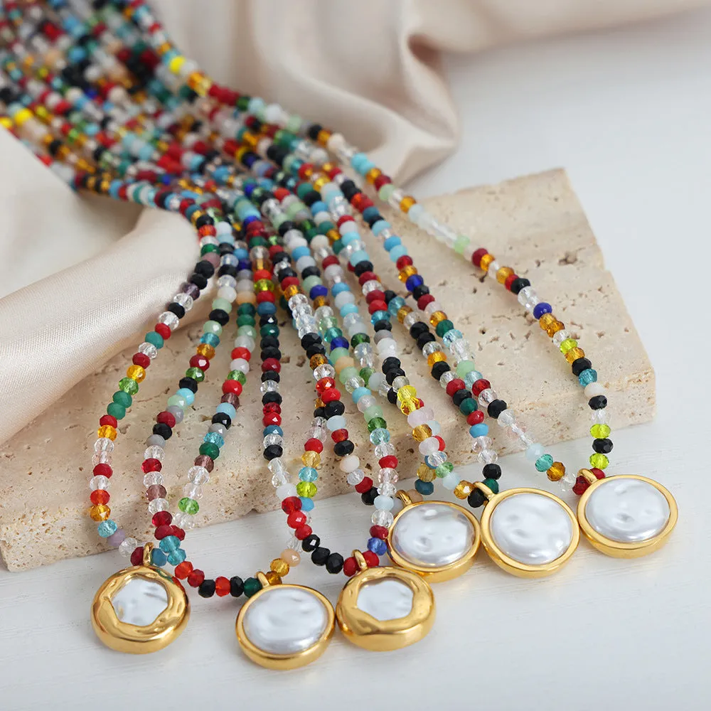 Niche Design Ethnic Style Handmade Beaded Necklace with Pearl Pendants