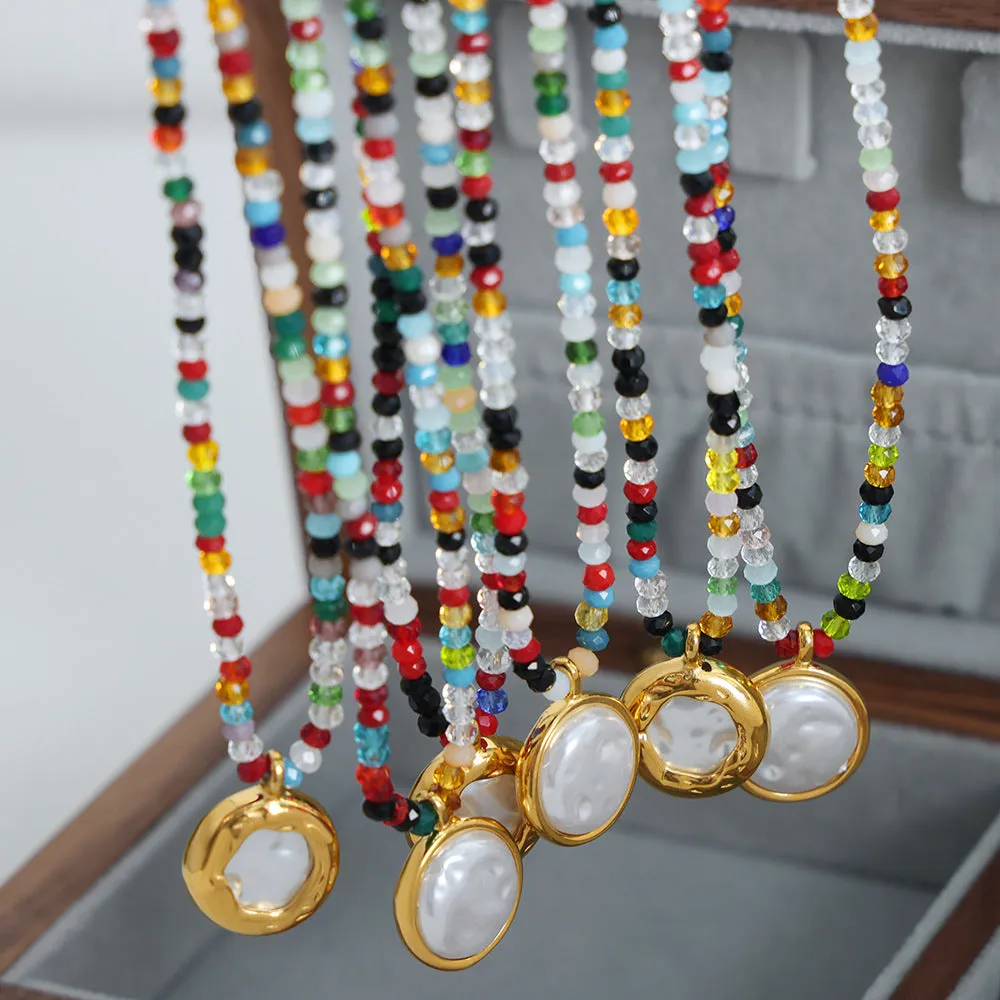 Niche Design Ethnic Style Handmade Beaded Necklace with Pearl Pendants