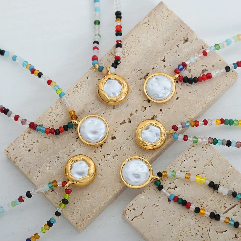 Niche Design Ethnic Style Handmade Beaded Necklace with Pearl Pendants