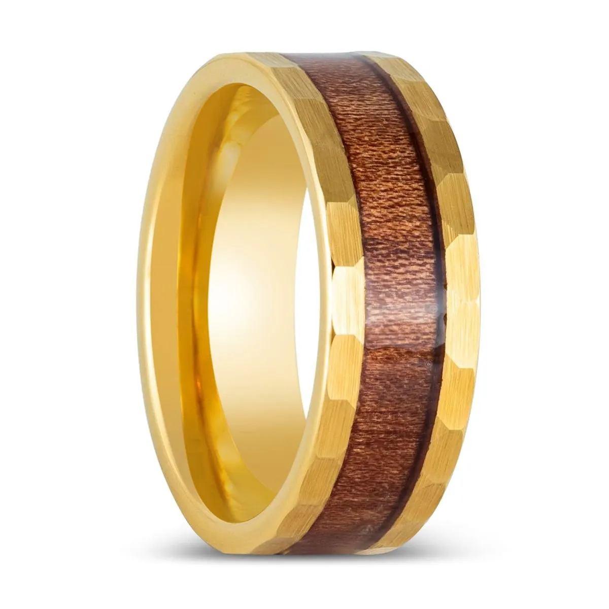 OCTANS | Gold Tungsten Ring, Koa Wood Inlay, Flat