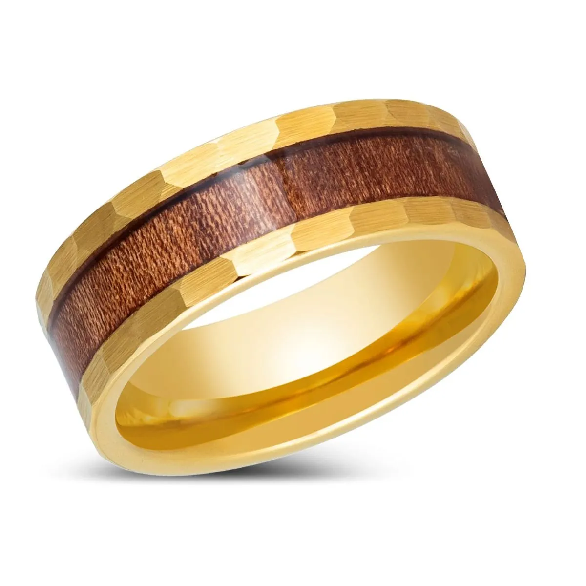 OCTANS | Gold Tungsten Ring, Koa Wood Inlay, Flat