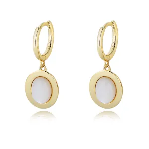 Oval Natural Mother of Pearl Sterling Silver Drop Earrings  for Women