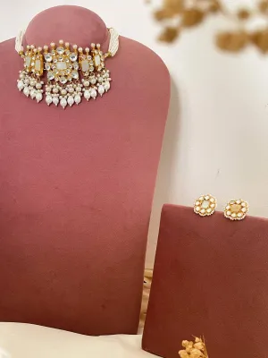 Pachi Kundan Choker Layered White Pearls